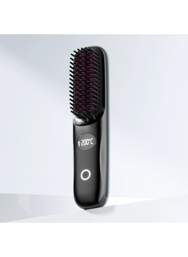 عام مجموعة مطورة الأكثر مبيعا فرشاة فرد شعر محمولة قابلة للشحن بشاشة LED مشط فرد صغير مضاد للحروق أداة شعر لاسلكية سريعة التسخين للسفر أسود - Image 2