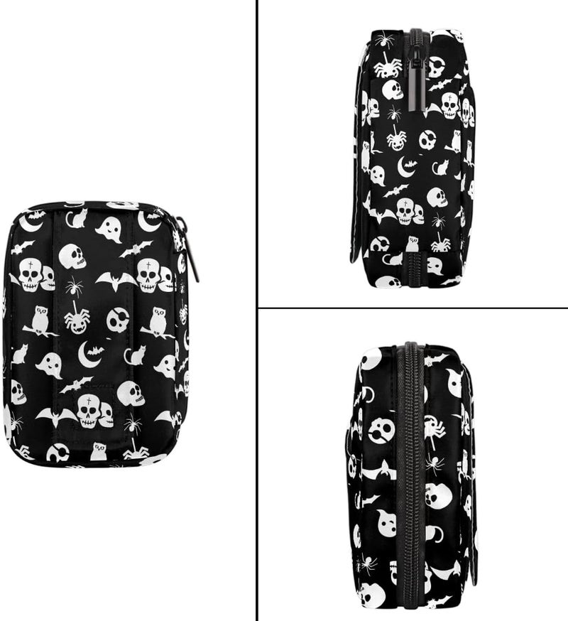 Skull Black Art Pill Case Travel Pill Organizer Weekly 7 Day Portable with Zipper Medicine Box Pill Case for Vitamins, Birth Control,Fish Oils,Medication, Supplements - Image 4
