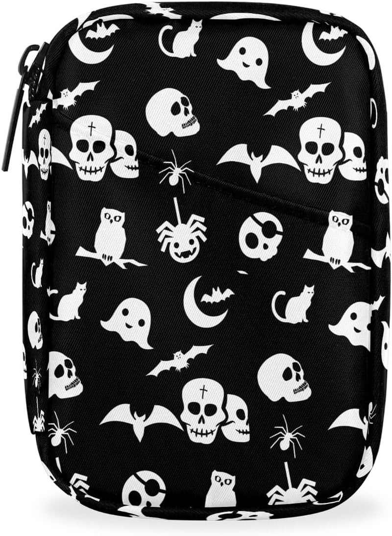 Skull Black Art Pill Case Travel Pill Organizer Weekly 7 Day Portable with Zipper Medicine Box Pill Case for Vitamins, Birth Control,Fish Oils,Medication, Supplements - Image 1