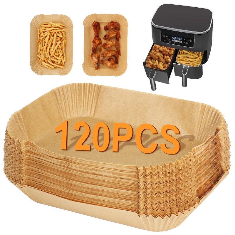 BYKITCHEN Air Fryer Liners for Ninja Dual Air Fryer Set of 120 Rectangle Disposable Air Fryer Liners Compatible with Ninja DZ201DZ401DZ550SL401 Instant Vortex and Other DualZone Airfryer