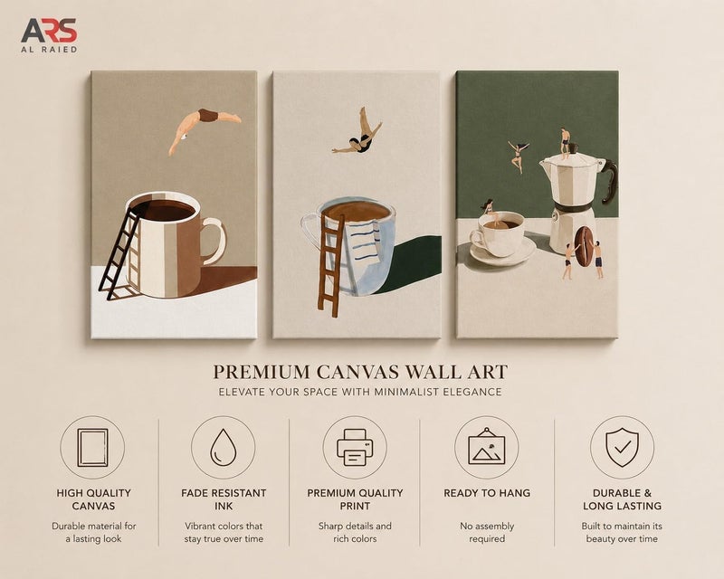 ARS Graphics ARS® 3 Piece Canvas Wall Art Set - Coffee and Swimmer Painting - Image 3