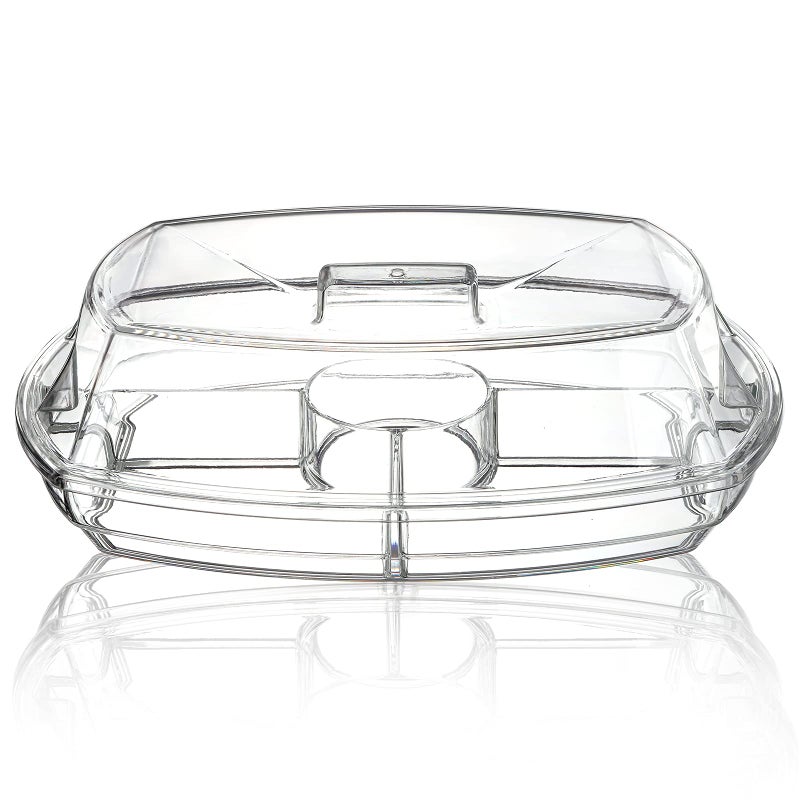DEAYOU Ice Serving Tray for Party Food, Chilled Serving Platter Dish with 4 Compartments, 15" Flip-Lid Divided Serving Bowl for Appetizers, Fruits, Vegetables, Salads, Shrimp Cocktail, 2 Layers - Image 4
