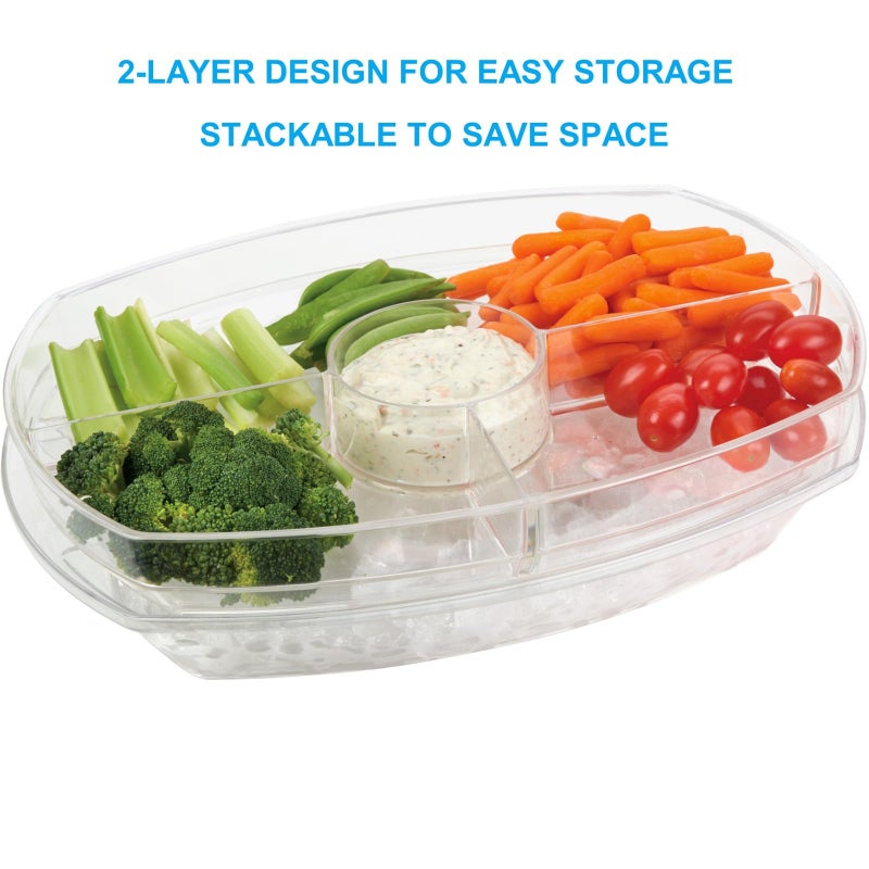 DEAYOU Ice Serving Tray for Party Food, Chilled Serving Platter Dish with 4 Compartments, 15" Flip-Lid Divided Serving Bowl for Appetizers, Fruits, Vegetables, Salads, Shrimp Cocktail, 2 Layers - Image 5