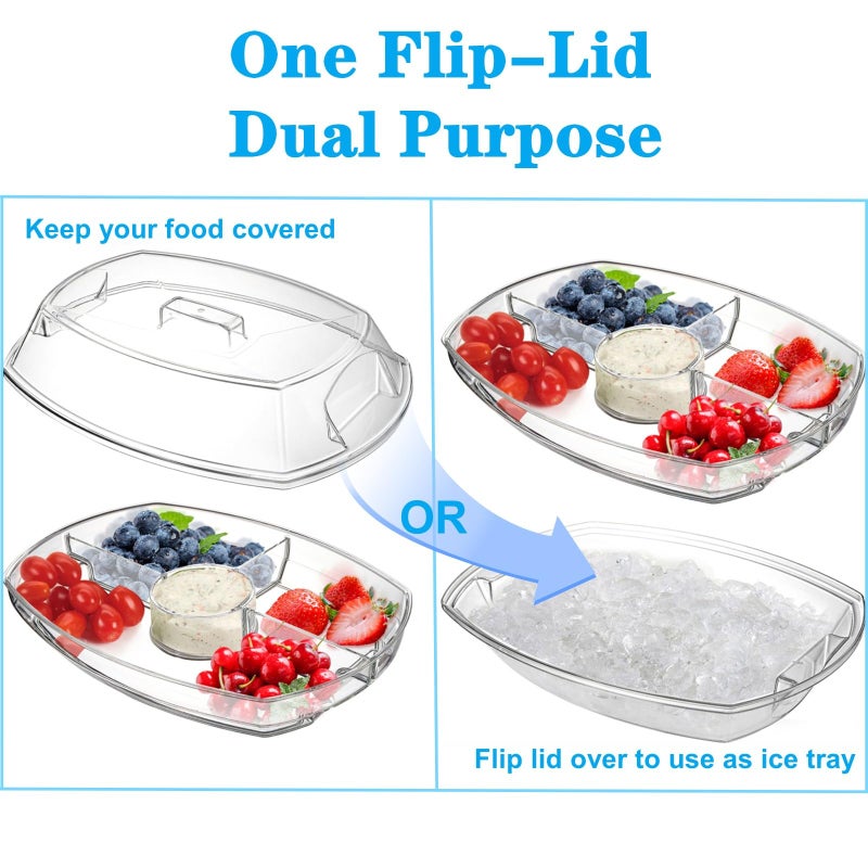 DEAYOU Ice Serving Tray for Party Food, Chilled Serving Platter Dish with 4 Compartments, 15" Flip-Lid Divided Serving Bowl for Appetizers, Fruits, Vegetables, Salads, Shrimp Cocktail, 2 Layers - Image 3