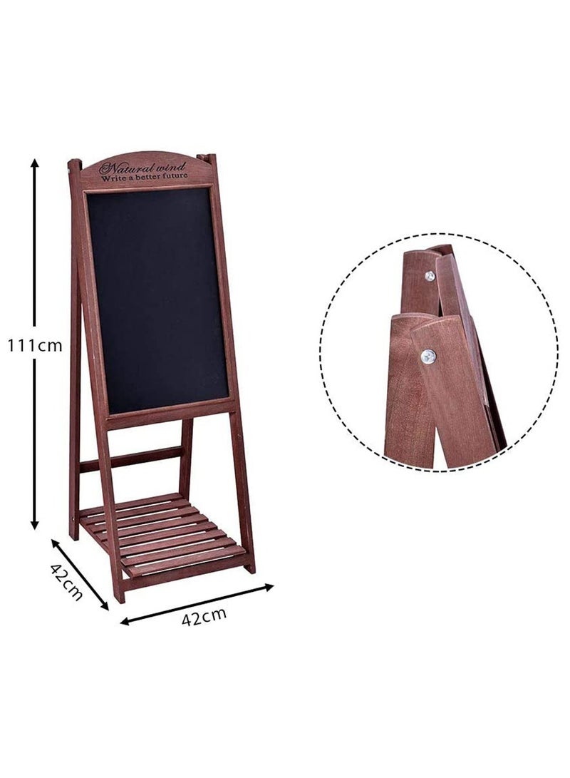 LINGWEI Rustic Wooden A-Frame Chalkboard Sign with Shelf | Foldable Easel Display Board | Message Board for Cafés, Restaurants, Weddings, Shops (Natural Brown) - Image 2