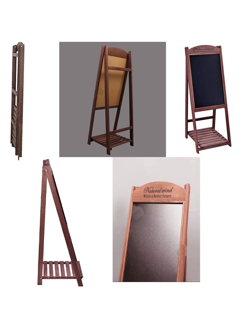 LINGWEI Rustic Wooden A-Frame Chalkboard Sign with Shelf | Foldable Easel Display Board | Message Board for Cafés, Restaurants, Weddings, Shops (Natural Brown) - Image 3