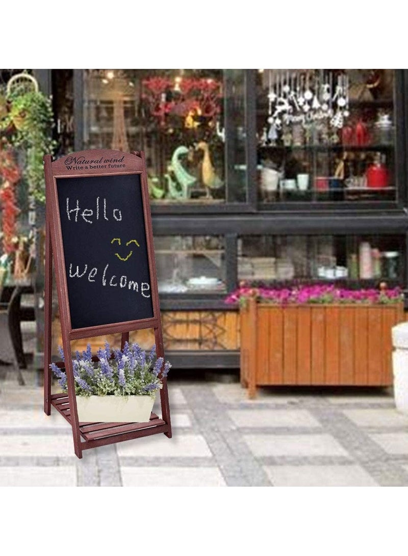LINGWEI Rustic Wooden A-Frame Chalkboard Sign with Shelf | Foldable Easel Display Board | Message Board for Cafés, Restaurants, Weddings, Shops (Natural Brown) - Image 4
