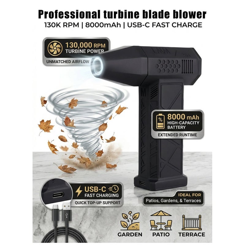 Professional Turbo Leaf Blower | 130,000 RPM Airflow | Long-lasting 8000 mAh Battery & Fast Charging | Powerful Brushless Motor for Garden, Patio & Terrace - Image 1