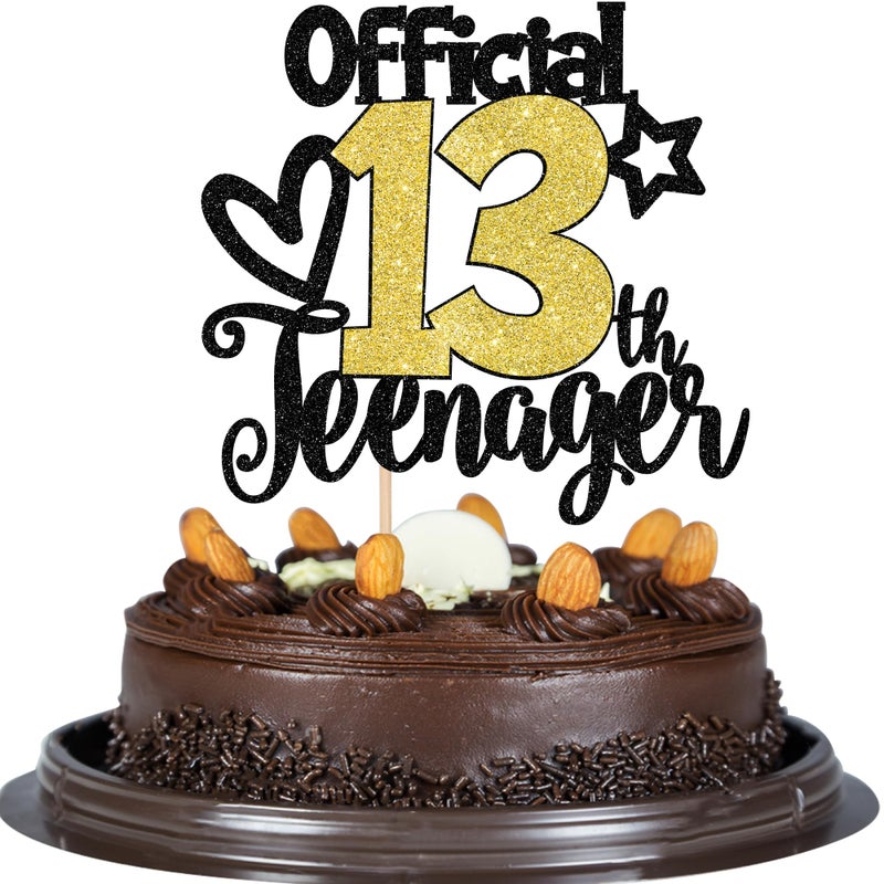 Rsstarxi 1 Pack Official Teenager 13th Birthday Cake Topper Glitter Cheers to 13 Year Old Cake Pick Number 13 Fabulous 13 Birthday Cake Decoration for Teens 13th Birthday Party Decorations Black Gold - Image 3
