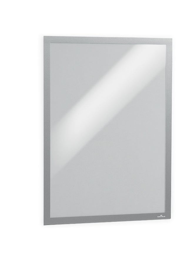 Durable A2 Magnetic Poster Sign Holder Frame, Silver, Adhesive Anti-Glare UV-Resistant for Walls/Glass, Portrait/Landscape - Image 1