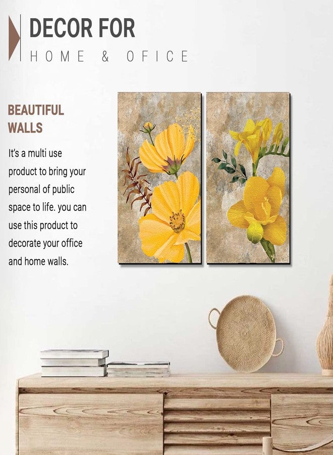 VASL™Studio Modern Art MDF Panel Yellow Flower Painting for Wall Decoration - Wall Paintings for Living Room, Bedroom - Big Size Panel Wall Painting (12 x 18 inch, Panel) Set of 2 - Image 4