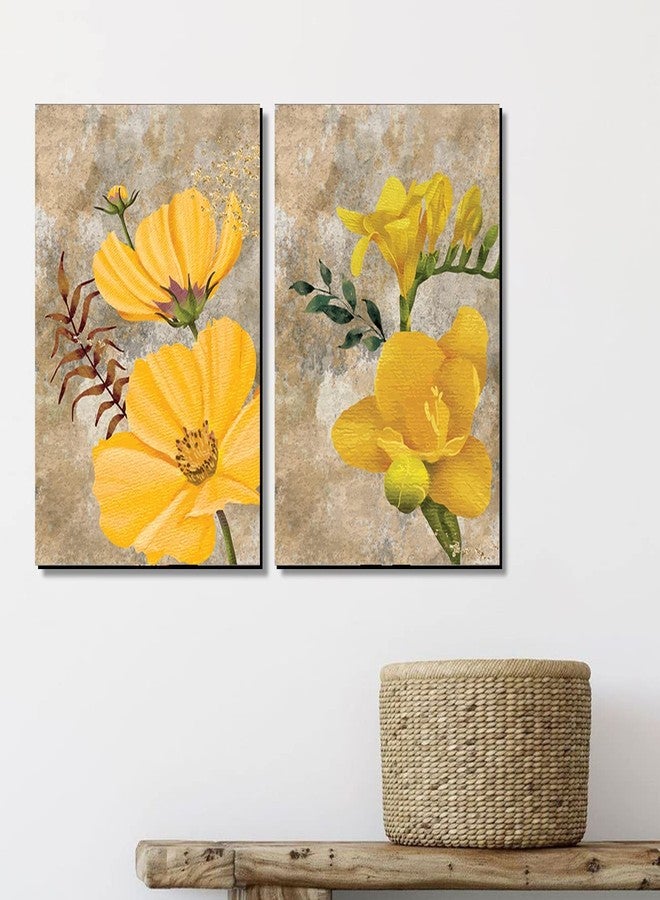 VASL™Studio Modern Art MDF Panel Yellow Flower Painting for Wall Decoration - Wall Paintings for Living Room, Bedroom - Big Size Panel Wall Painting (12 x 18 inch, Panel) Set of 2 - Image 1