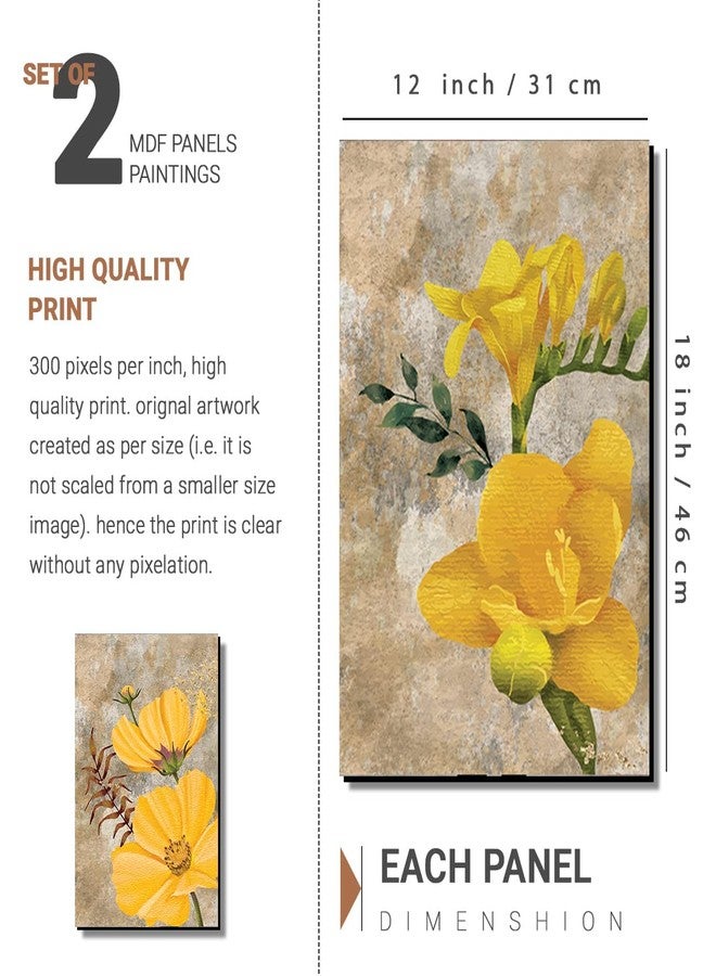 VASL™Studio Modern Art MDF Panel Yellow Flower Painting for Wall Decoration - Wall Paintings for Living Room, Bedroom - Big Size Panel Wall Painting (12 x 18 inch, Panel) Set of 2 - Image 2