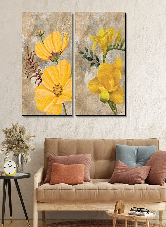 VASL™Studio Modern Art MDF Panel Yellow Flower Painting for Wall Decoration - Wall Paintings for Living Room, Bedroom - Big Size Panel Wall Painting (12 x 18 inch, Panel) Set of 2 - Image 3