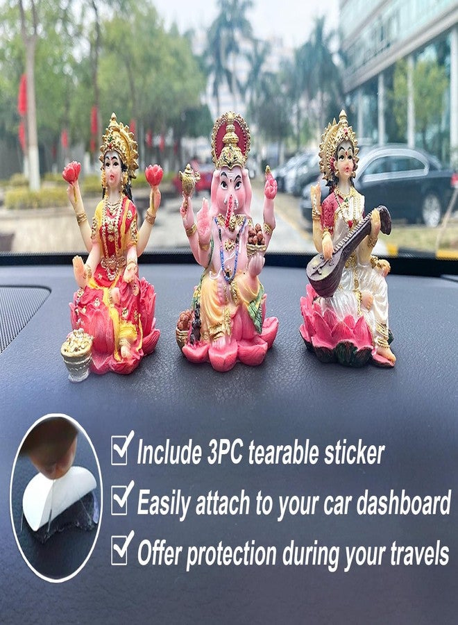 BangBangDa Ganesha Lakshmi Saraswati for Car - 2.5”H Small Polystone Hindu God Lord Ganesh Idol Statue Murti for Vehicle Dashboard Decor Diwali Pooja Gift Indian Home Office Temple Mandir Altar Puja Item - Image 4