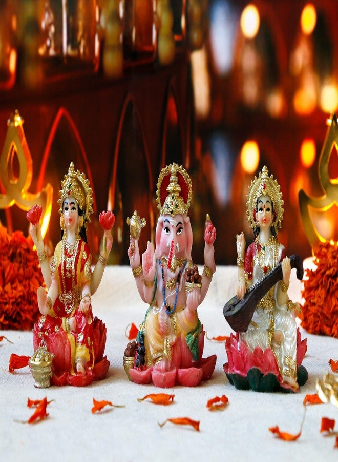 BangBangDa Ganesha Lakshmi Saraswati for Car - 2.5”H Small Polystone Hindu God Lord Ganesh Idol Statue Murti for Vehicle Dashboard Decor Diwali Pooja Gift Indian Home Office Temple Mandir Altar Puja Item - Image 3