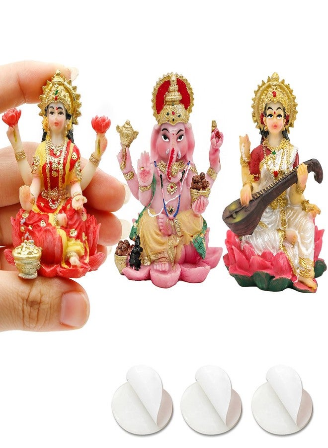 BangBangDa Ganesha Lakshmi Saraswati for Car - 2.5”H Small Polystone Hindu God Lord Ganesh Idol Statue Murti for Vehicle Dashboard Decor Diwali Pooja Gift Indian Home Office Temple Mandir Altar Puja Item - Image 1