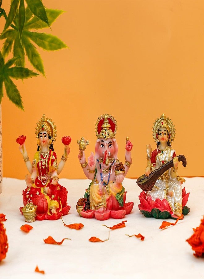 BangBangDa Ganesha Lakshmi Saraswati for Car - 2.5”H Small Polystone Hindu God Lord Ganesh Idol Statue Murti for Vehicle Dashboard Decor Diwali Pooja Gift Indian Home Office Temple Mandir Altar Puja Item - Image 2