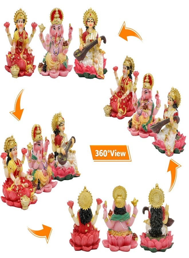 BangBangDa Ganesha Lakshmi Saraswati for Car - 2.5”H Small Polystone Hindu God Lord Ganesh Idol Statue Murti for Vehicle Dashboard Decor Diwali Pooja Gift Indian Home Office Temple Mandir Altar Puja Item - Image 5