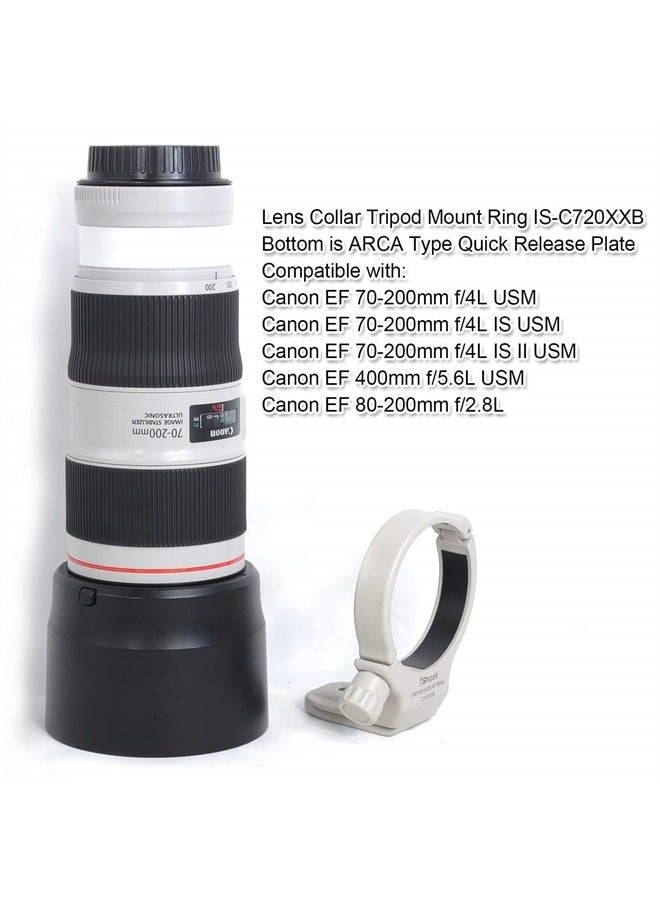 Improved Metal Lens Collar Tripod Mount Ring, for Canon EF 70-200mm f/4L (is/is II) USM, Canon EF 400mm f/5.6 L USM, Canon EF 80-200mm f/2.8L Lens, Built-in ARCA-Swiss Fit Quick Release Plate