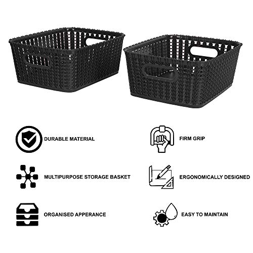 Cutting EDGE Plastic Multipurpose Sturdy Storage Baskets For Cosmetics Office Fruit Vegetable Bathroom Stationary Home Basket with Handle - (Black, Set of 2, Small) - Image 5