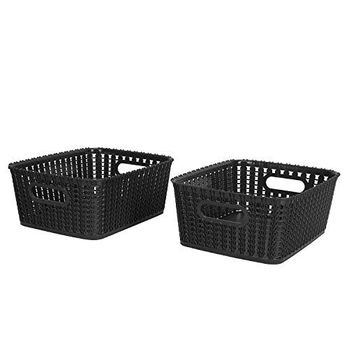 Cutting EDGE Plastic Multipurpose Sturdy Storage Baskets For Cosmetics Office Fruit Vegetable Bathroom Stationary Home Basket with Handle - (Black, Set of 2, Small) - Image 2