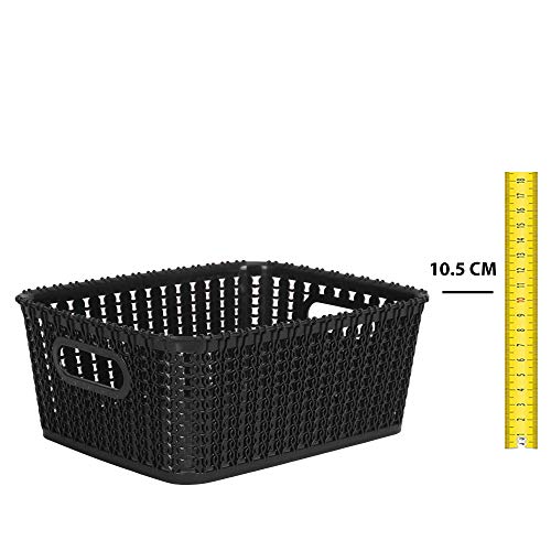 Cutting EDGE Plastic Multipurpose Sturdy Storage Baskets For Cosmetics Office Fruit Vegetable Bathroom Stationary Home Basket with Handle - (Black, Set of 2, Small) - Image 4