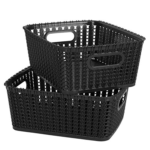 Cutting EDGE Plastic Multipurpose Sturdy Storage Baskets For Cosmetics Office Fruit Vegetable Bathroom Stationary Home Basket with Handle - (Black, Set of 2, Small) - Image 1