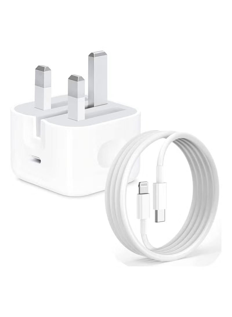 شاحن سريع لأجهزة آيفون بقوة 20 واط | شاحن جداري سريع بمنفذ USB-C مع كابل USB-C إلى Lightning بطول 1 متر، متوافق مع أجهزة آيفون 14/14 برو/14 برو ماكس/13/12/SE2020/11/XR/XS ماكس/X/آيباد - Image 1