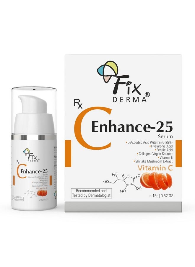 FIXDERMA 25% Vitamin C Serum For Face, C" Enhance For Glowing Skin, Anti Aging Face Serum For Unisex Reduces Fine Lines, Wrinkles & Age Spots, Skin Brightening & Lightening For Face, 15Ml  - Image 1