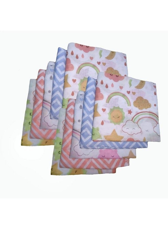 Trance Home Linen Super Soft 100% Cotton Thin Malmal Face Towels ; Hygiene Wash Cloth Hankies For New Babies ; Cotton Reusable Napkins (Small 40 X 40 Cm Stars & Clouds Pack Of 10 Pcs) - Image 3
