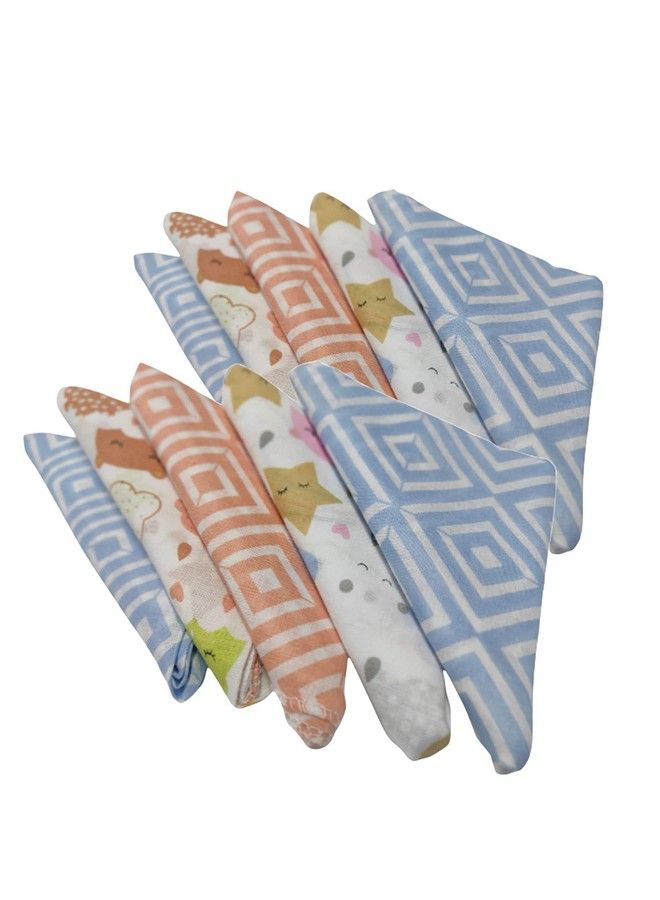 Trance Home Linen Super Soft 100% Cotton Thin Malmal Face Towels ; Hygiene Wash Cloth Hankies For New Babies ; Cotton Reusable Napkins (Small 40 X 40 Cm Stars & Clouds Pack Of 10 Pcs) - Image 2