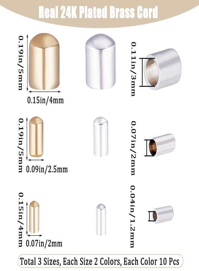 CREATCABIN 60 قطعة من 6 أنماط لنهاية الحبل من النحاس المطلي عيار 24 قيراطًا، أغطية طرفية لسلك العمود، أدوات تثبيت، أغطية طرفية لخرز القلائد والأساور وصناعة المجوهرات 2 مم، 2.5 مم، 4 مم - فضي، ذهبي - Image 2