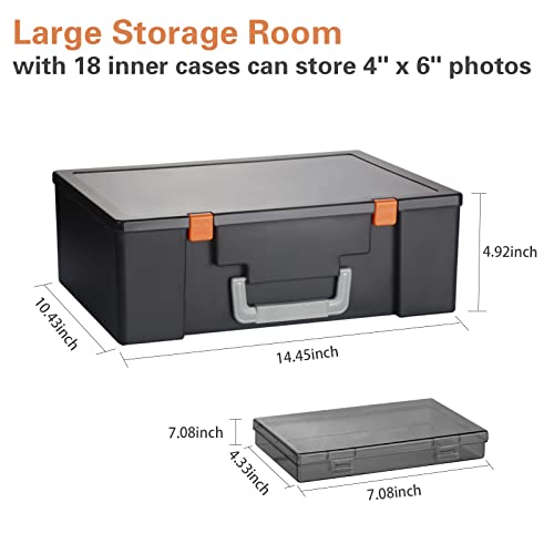 Gbivbe Photo Storage Box 4" x 6", 18 Inner Extra Large Photo Case Large Photo Organizer Acid-Free Photo Box Storage Photo Keeper Photo Storage Case, Plastic Craft Storage Box for Photo Stickers Stamps Seeds (Black, 18 Boxes) - Image 2