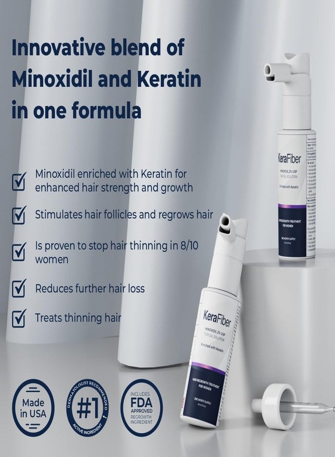 KeraFiber Minoxidil 2% for Women Hair Regrowth Treatment | Enriched with Keratin | Topical Solution for Hair Loss & Thinning Hair | 2 Fl Oz (60ml) - 1 Month Supply - Image 4