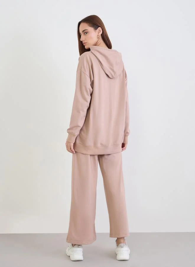 Styli Styli Beige Oversized Printed Hoodie and Joggers Co-Ords