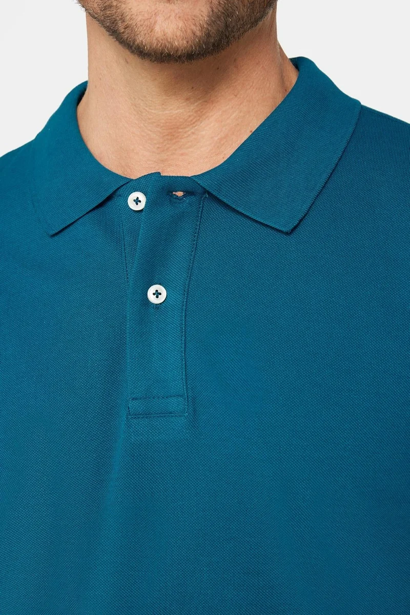 تودورس Men's Slim Fit Narrow Cut 100% Cotton Plain Pique Petrol Blue Polo Collar T-Shirt