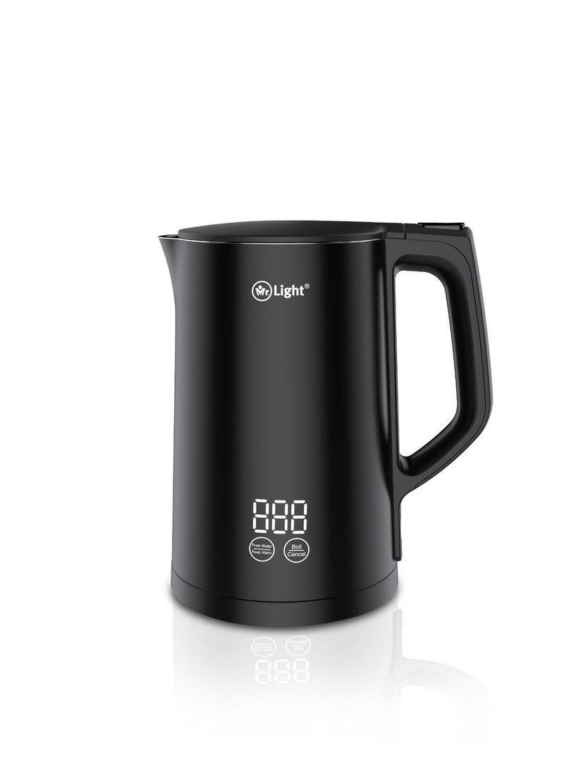 Mr. Light Mr.Light Household Touch Screen LED Display Double Layer Electric Kettle Stainless Steel With Auto Shut-Off 1.5 L 1500 W Black - Image 1