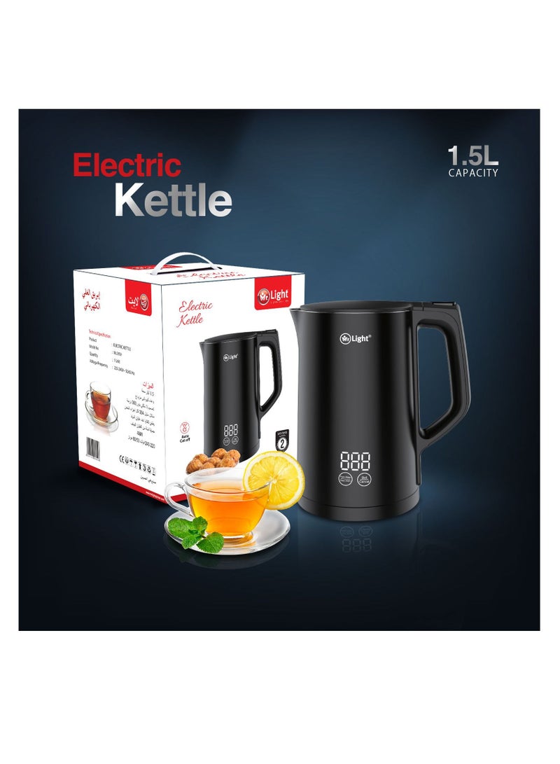 Mr. Light Mr.Light Household Touch Screen LED Display Double Layer Electric Kettle Stainless Steel With Auto Shut-Off 1.5 L 1500 W Black - Image 2