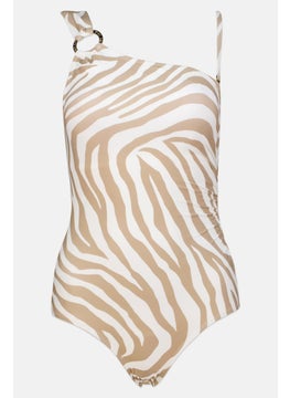 Women Animal Pattern Padded One Piece Swimwear, White