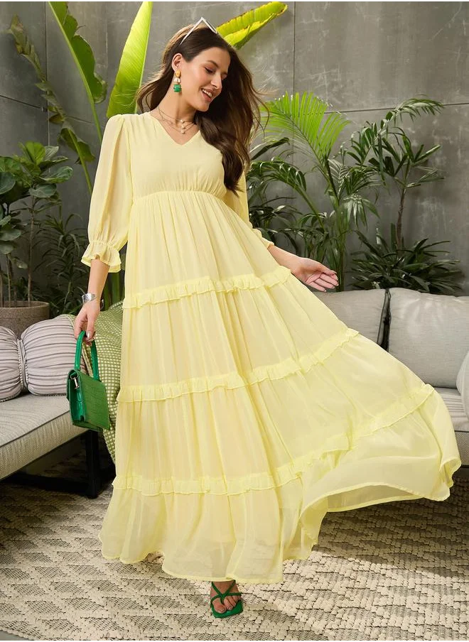SASSAFRAS Sassafras V-Neck A-Line Tiered Maxi Dress