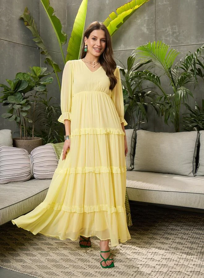 SASSAFRAS SASSAFRAS V-Neck A-Line Tiered Maxi Dress