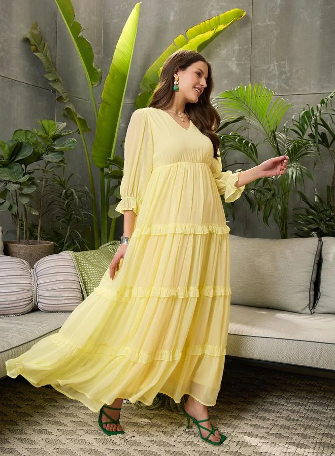 SASSAFRAS SASSAFRAS V-Neck A-Line Tiered Maxi Dress