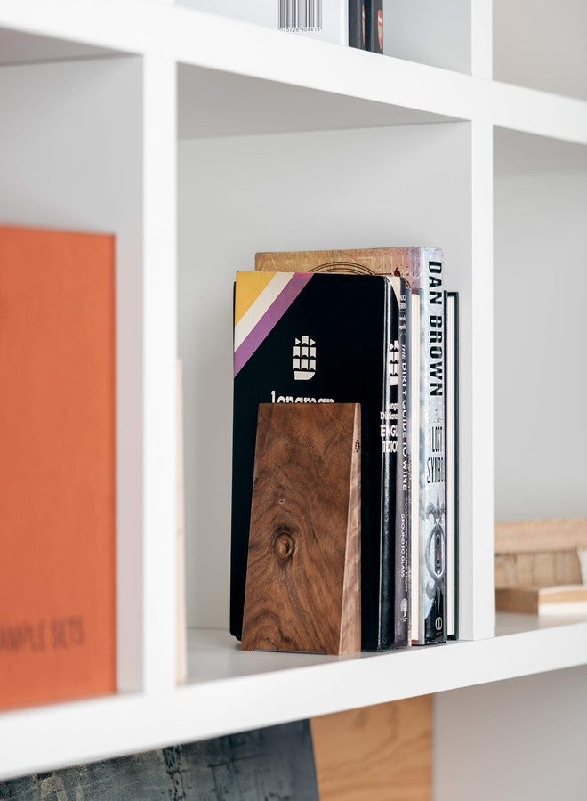 TILISMA Book Ends for Shelves - Handmade Wooden Bookends with Metal Base, Walnut Tree - Sturdy Book Holders for Heavy Books - Fancy Modern Decorative Book Accessories to Hold Books Firmly on Bookshelf - Image 5