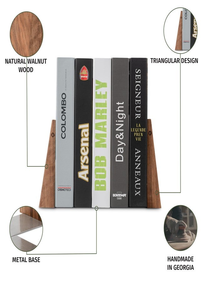 TILISMA Book Ends for Shelves - Handmade Wooden Bookends with Metal Base, Walnut Tree - Sturdy Book Holders for Heavy Books - Fancy Modern Decorative Book Accessories to Hold Books Firmly on Bookshelf - Image 4