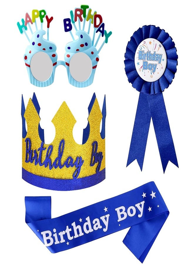 YumSur Birthday Hat Set for Boys - King Crown Sash Button Pins, Party Accessory Dress Up Set - Image 1