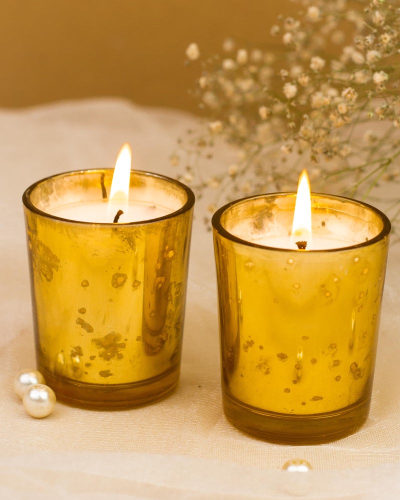 AURA DECOR AuraDecor Golden Mercury Votive Glass Candle || Jasmine Fragrance || Aromatheraphy || Corporate Gifting || Aroma Gift Set || Hand Poured Candle || Burn Upto 10 Hour (Set of 2) - Image 2