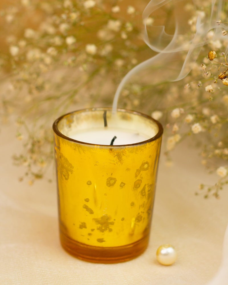 AURA DECOR AuraDecor Golden Mercury Votive Glass Candle || Jasmine Fragrance || Aromatheraphy || Corporate Gifting || Aroma Gift Set || Hand Poured Candle || Burn Upto 10 Hour (Set of 2) - Image 3