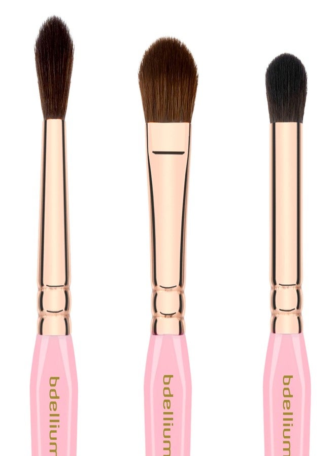 بديليوم تولز مجموعة فرش مكياج العيون المثلثة الذهبية الوردية من Bdellium Tools - مجموعة فرش أساسية متعددة الاستخدامات للعيون بشعيرات صناعية ناعمة وحلقة نحاسية ذهبية وردية لمجموعة متنوعة من أنماط العيون (وردي، 5 قطع) - Image 4