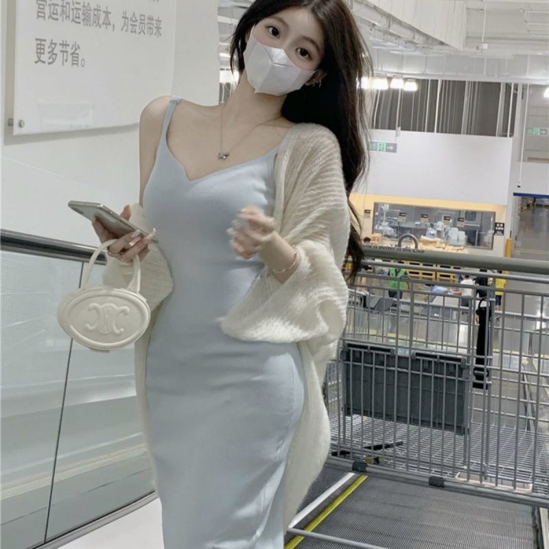 Spring Summer Lazy Style Long Sleeve Shawl Knitted Open Cardigan Women Outerwear Shoulder Thin Loose Sweater Jacket White 